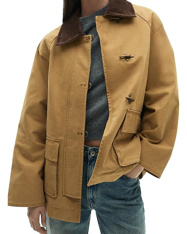 Lumister Womens Oversized Barn Jacket Contrasting Lapel Collar Retro Button Down Casual Canvas Co... | Amazon (US)