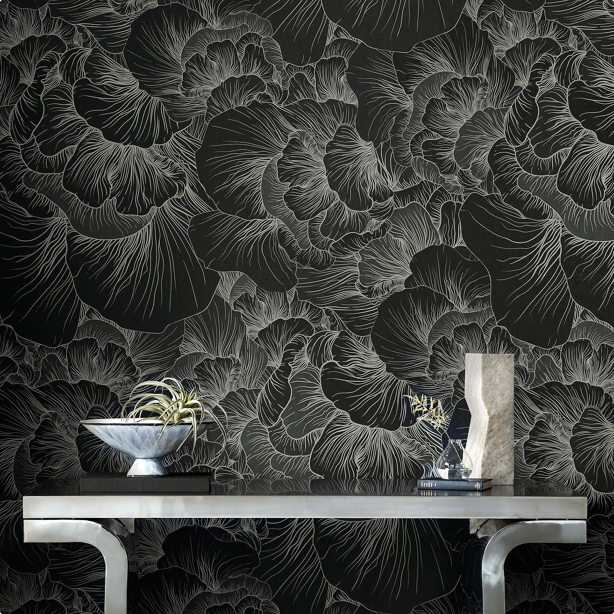 Venation Soft Black Wallpaper | CB2