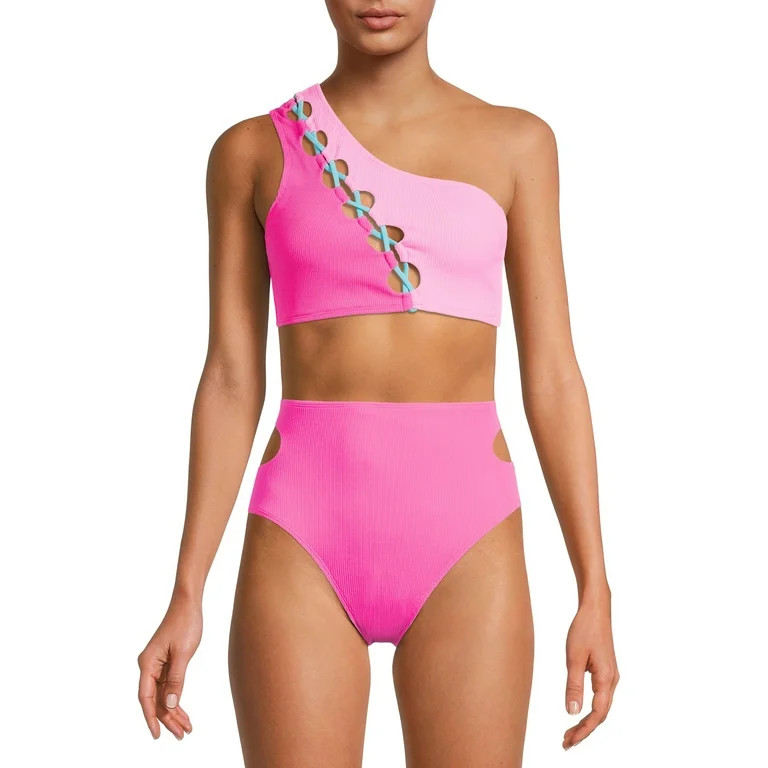 No Boundaries Junior's Subtle Popcorn Tie Front Bikini Top - Walmart.com | Walmart (US)