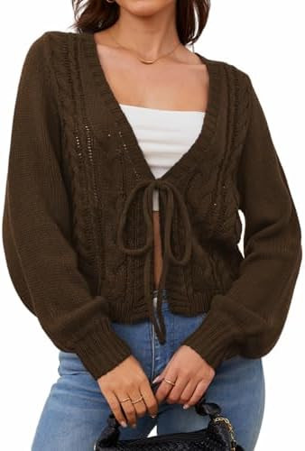 SOLY HUX Cardigan Sweaters for Women Cropped Tie Front Bow Lightweight Cardigan Long Sleeve Trend... | Amazon (US)