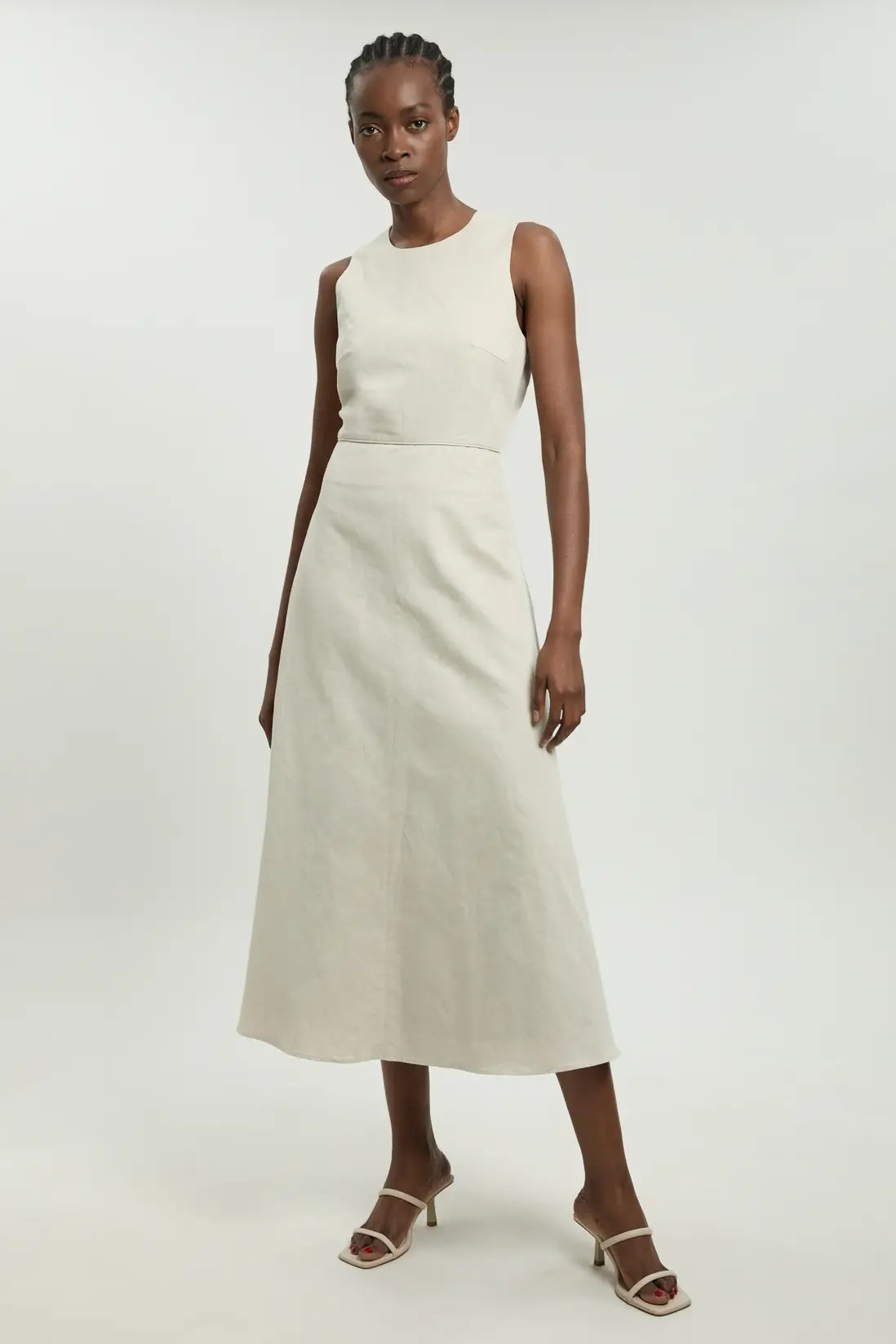 Premium Linen Clean Tailored Midi Dress | Karen Millen