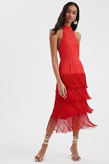 Solid Fringe Halter Maxi Dress | Anthropologie (US)