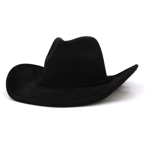 CCAKXCJJ Western Cowboy Hat for Women Men Classic Fedora Hats Wide Brim Suede Cowboy Hat for Women with Buckle Belt 725 Black | Amazon (US)
