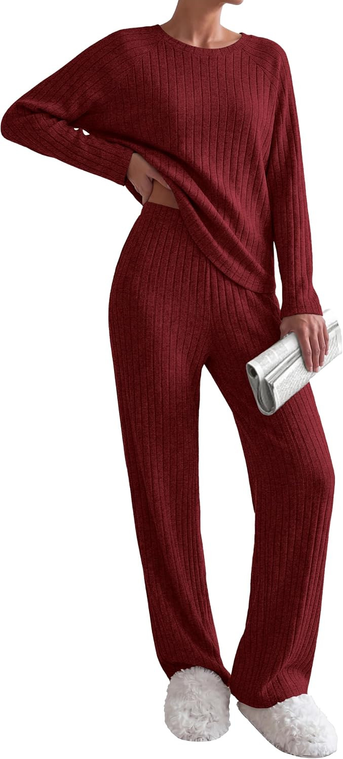 Ekouaer Womens Lounge Sets Long Sleeve Casual Pajama Fall Sleepwear Pockets | Amazon (US)