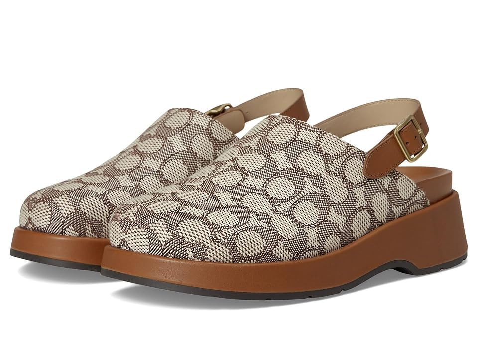 COACH Sculpted C Platform Clog In Signature Textile Jacquard Women's Clog Shoes Cocoa/Burnished Amber : 5 M, Leather/Textile | Zappos