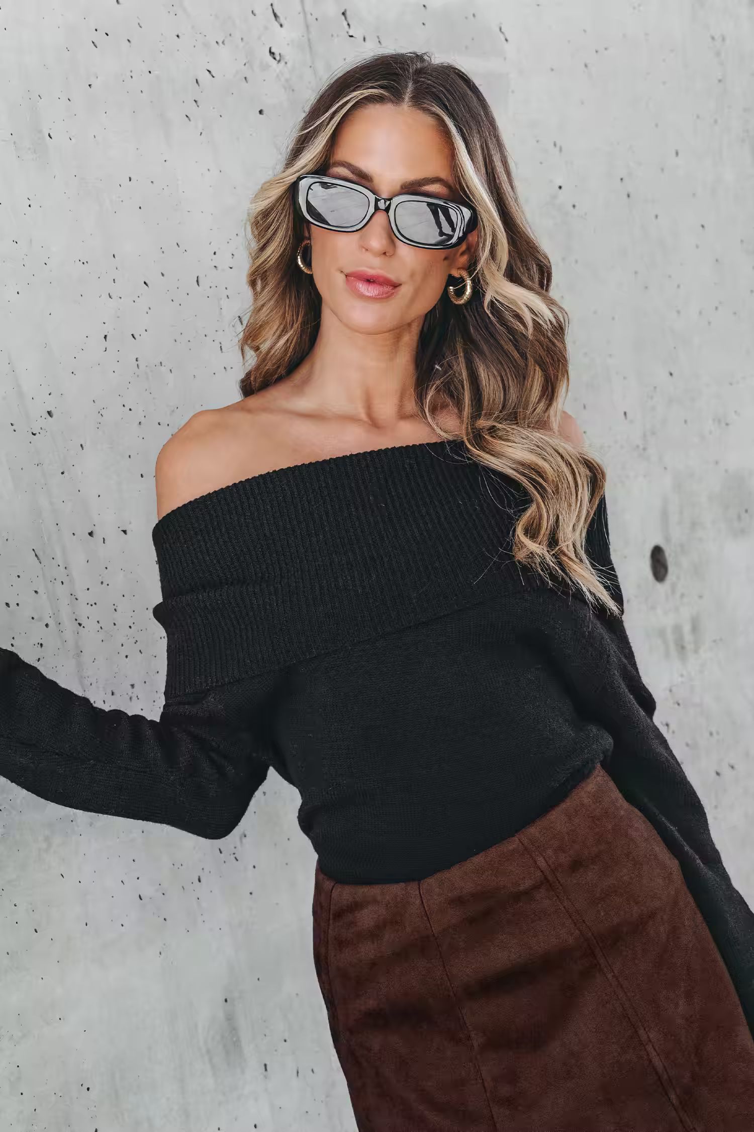 Onyx Foldover Off-the-Shoulder Sweater | Cupshe US