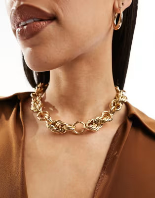 ASOS DESIGN necklace with twist chain design in gold tone | ASOS (Global)