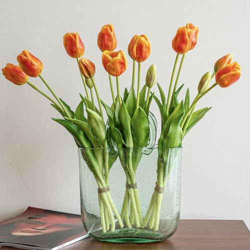 DUYONE 15pcs Artificial Tulips Flowers,Soft Touch Latex Bouquet, Fake Tulips for Office Wedding Party Home Kitchen Garden Decoration | Amazon (US)