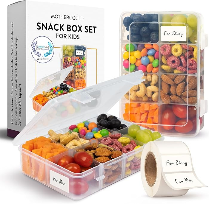 Snack Box Containers Set of 2-Reusable,100 Dissolvable Labels, 8 Adjustable Compartments, Dishwas... | Amazon (US)