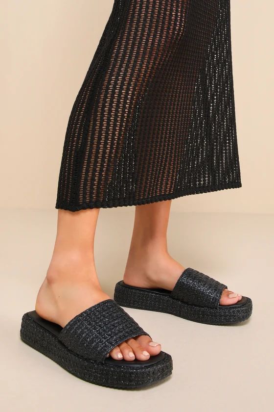 Lolani Black Raffia Platform Slide Sandals | Lulus