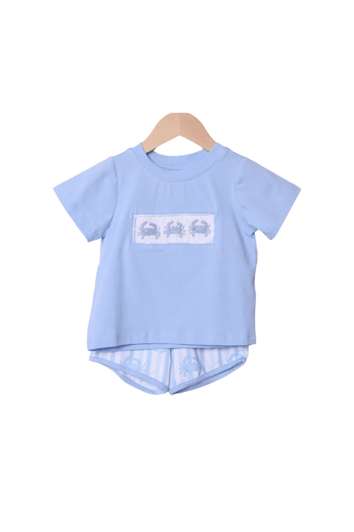 Smocked French Knot Blue Crab Short Set | The Smocked Flamingo