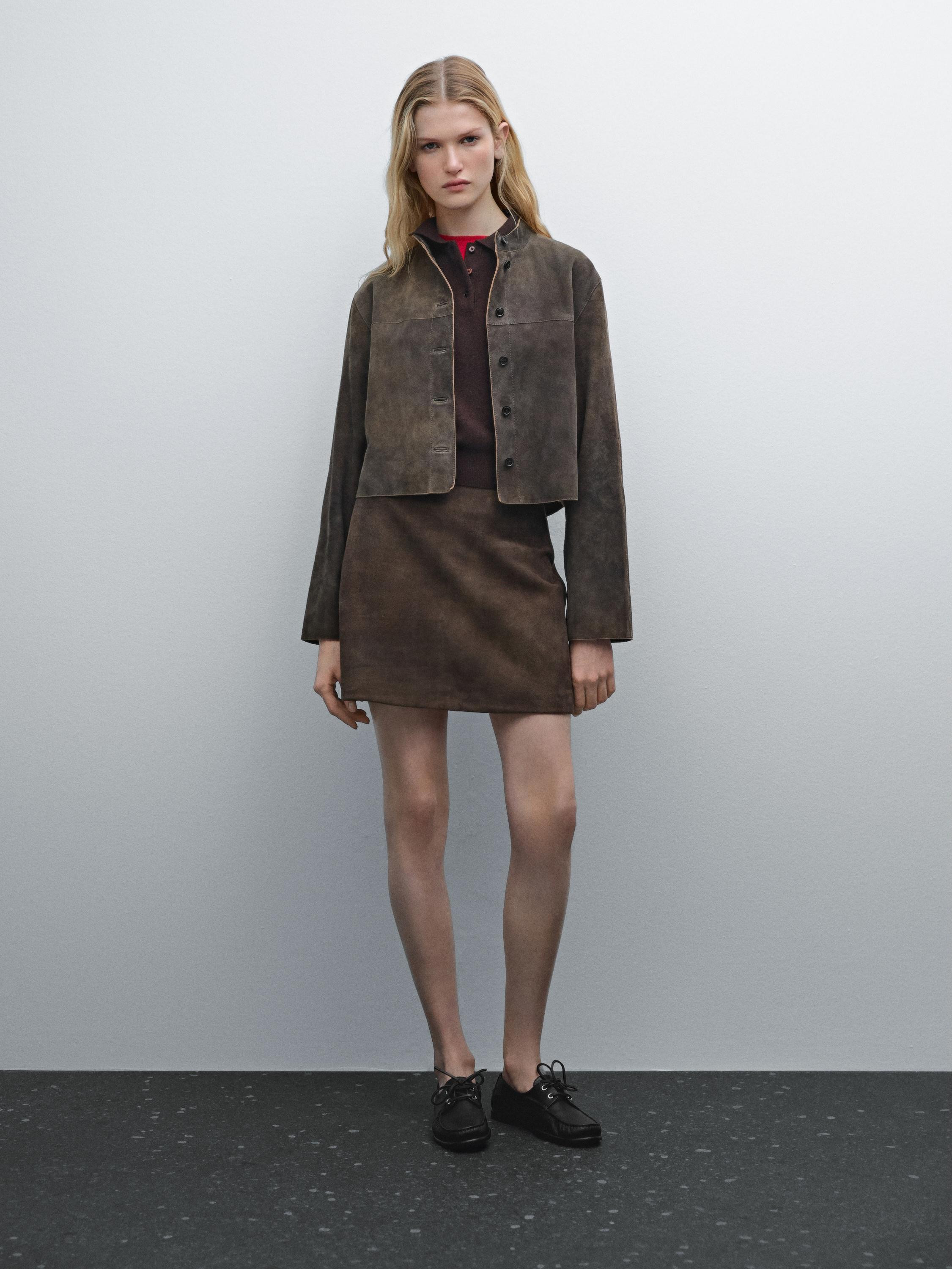 Short suede leather shirt | Massimo Dutti UK