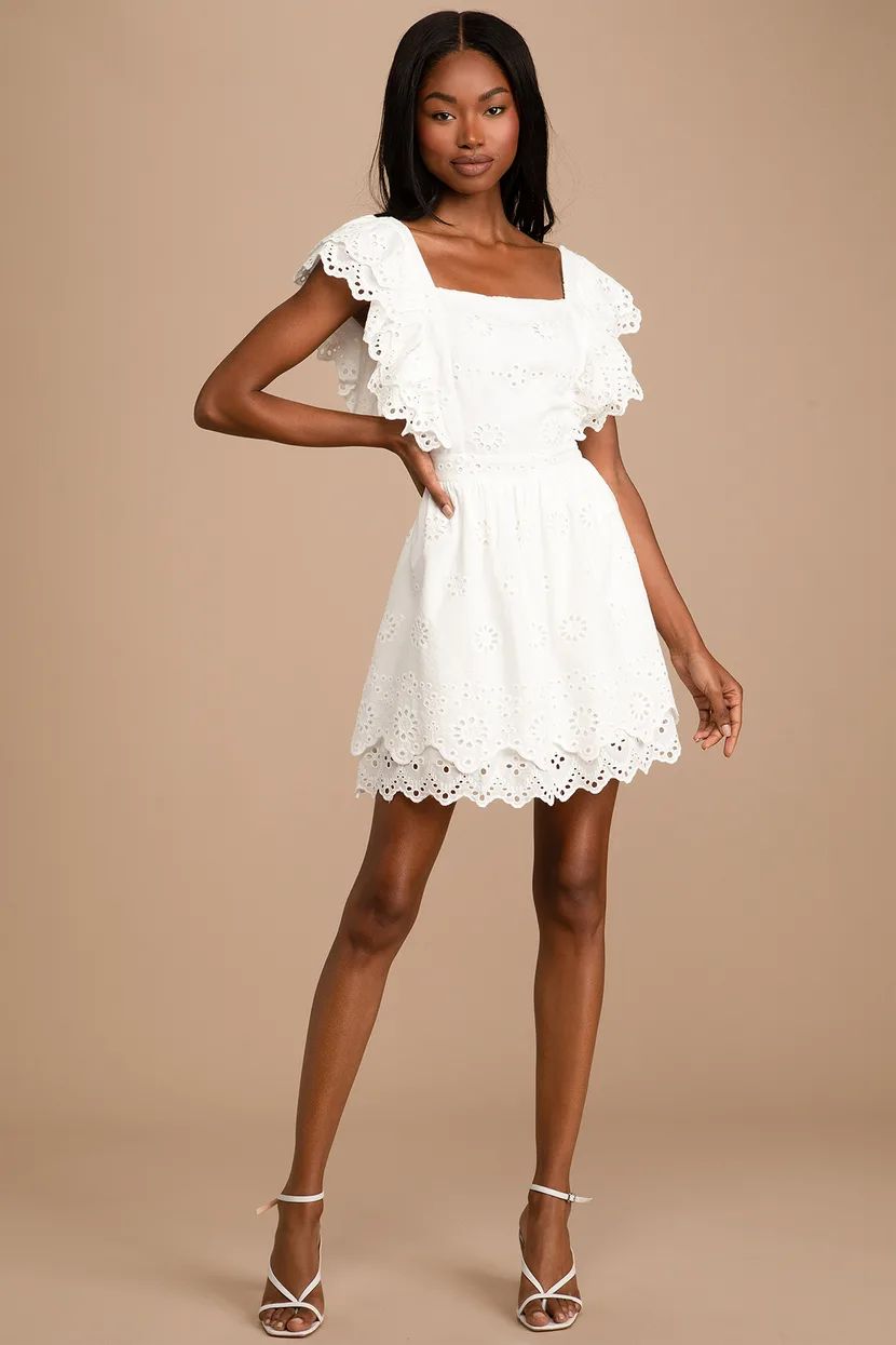 Absolutely Beautiful White Eyelet Lace Ruffled Skater Mini Dress | Lulus (US)