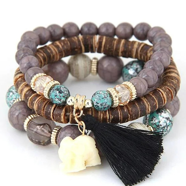 Boho Elephant Charm Wooden Beads Bracelet Set | Walmart (US)