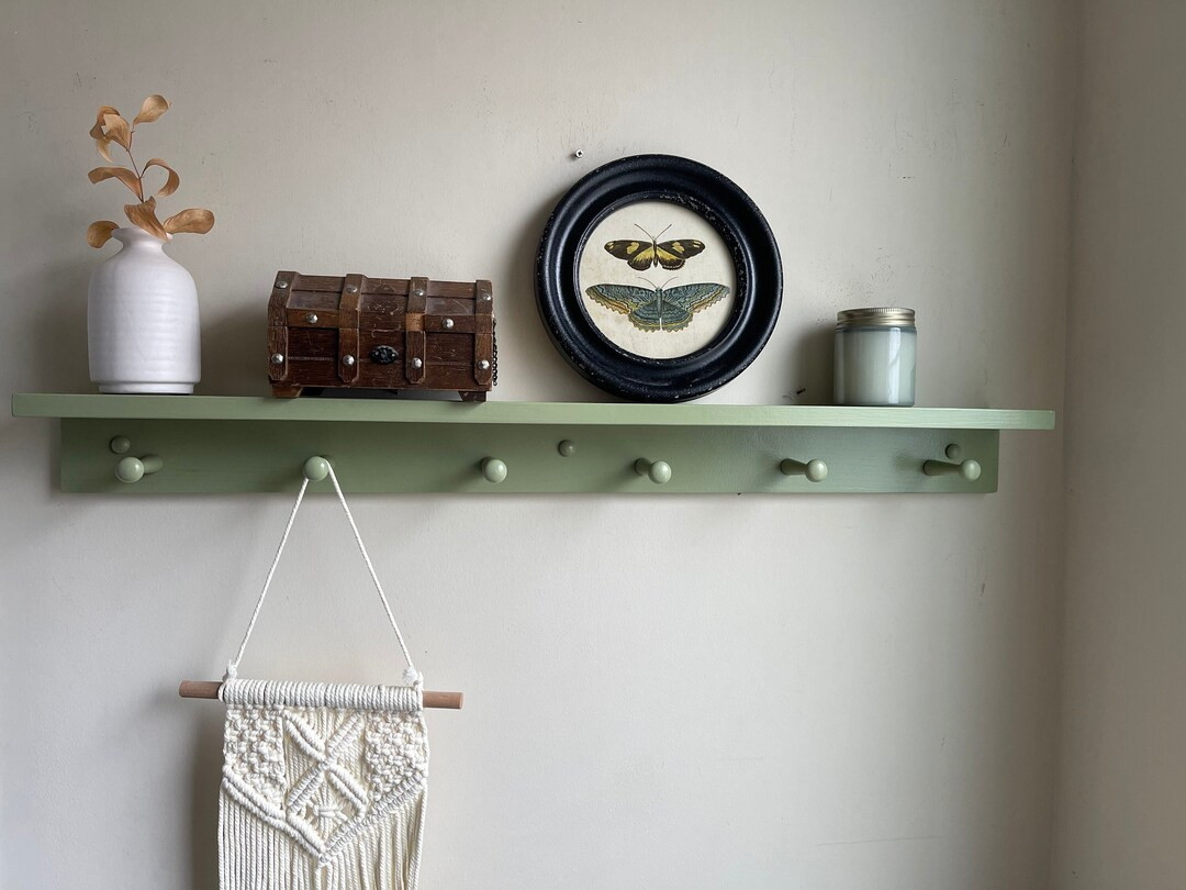 Wall Shelf With Hooks/shelf With Pegs/entryway Shelf/shaker Peg Shelf/coat Rack Shelf/utility She... | Etsy (US)