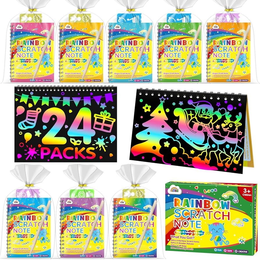ZMLM Rainbow Scratch Party Favors Kids: Birthday Gifts Toy Bulk Scratch Art Notebook 24 Pack Birt... | Amazon (US)