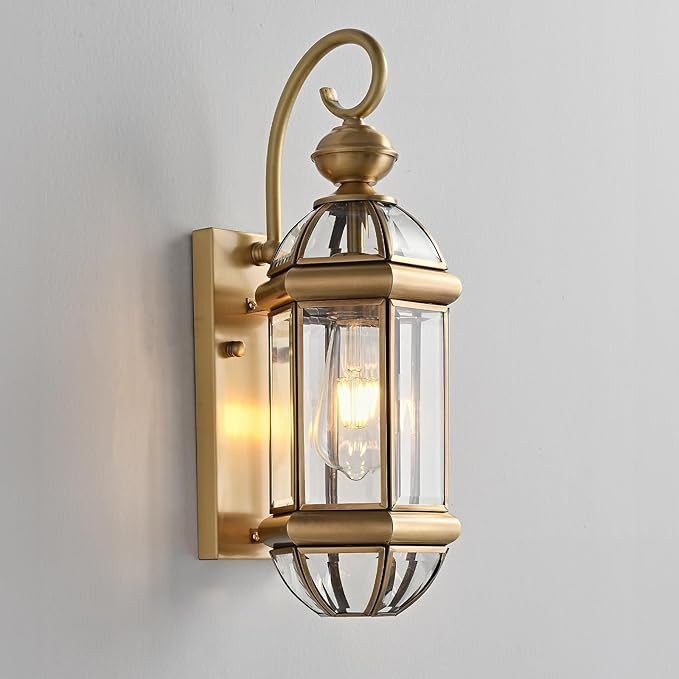 Milaii 17" H Copper Brass Outdoor Wall Light Exterior Lantern Gold Light Fixtures Outside Porch L... | Amazon (US)