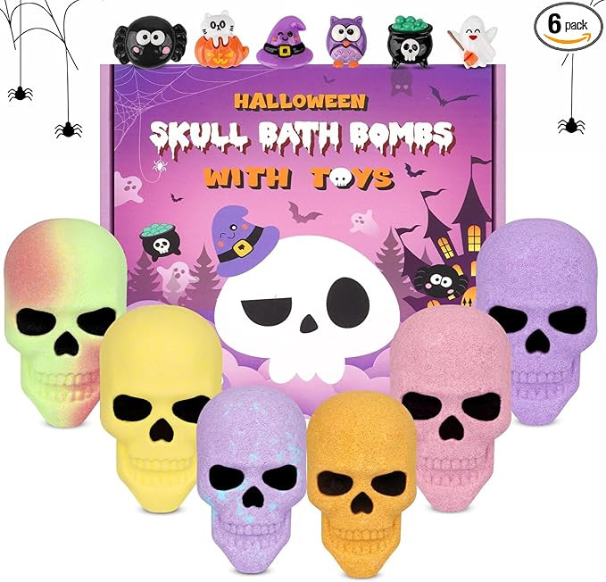 Halloween Bath Bombs for Kids, 6PCS Colorful Skull Bath Bombs with Toy Inside,6 Scented Essential... | Amazon (US)