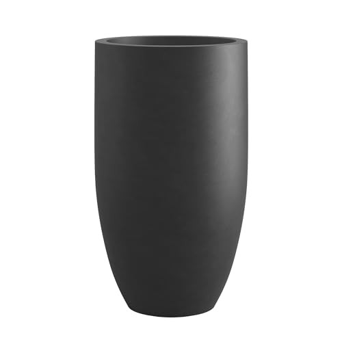 Morrava 24 Inch Tall Concrete Planter, Large Garden Pot with Drainage Hole for Outdoor and Indoor Use on Patio or Porch, Black | Amazon (US)