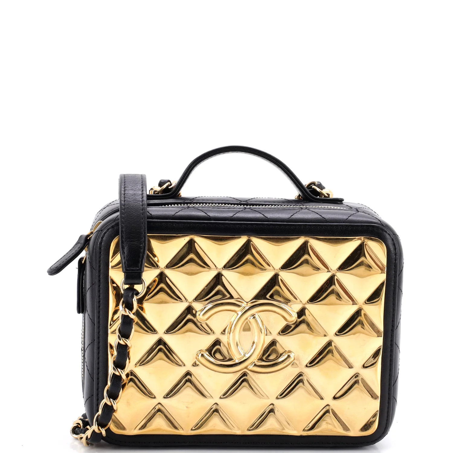 Golden Plate Vanity Case Quilted Metal and Lambskin Medium | Rebag