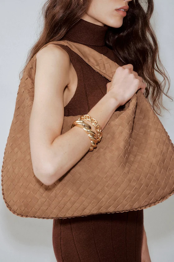 Eirene Brown Woven Vegan Leather Tote Bag | Lulus