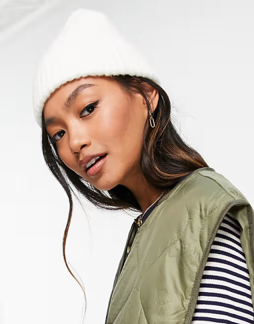 ASOS DESIGN chunky beanie with deep turn up in white | ASOS (Global)