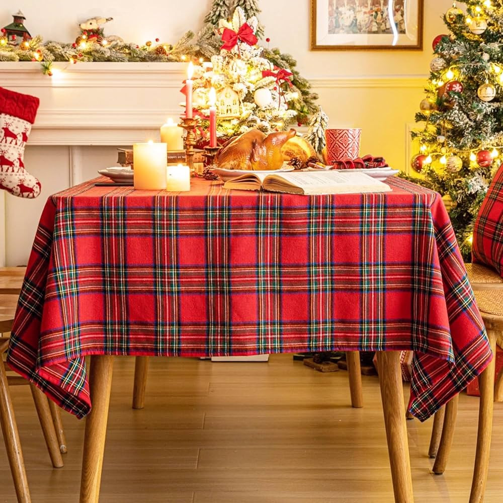 AQOTHES Red Green Plaid Christmas Tablecloth 60x84, Tartan Table Cloth Decorations, Winter Holida... | Amazon (US)