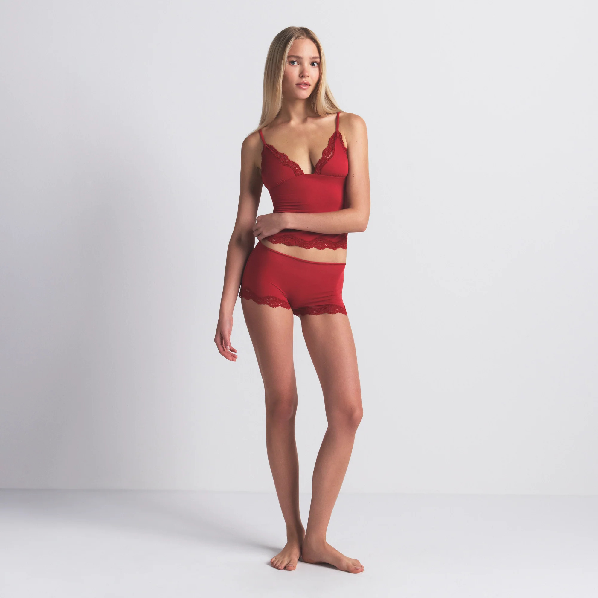 SKIMS Triangle Cami Top And Boy Short Set | Red | Small | Fits Everybody Lace | SKIMS (US)