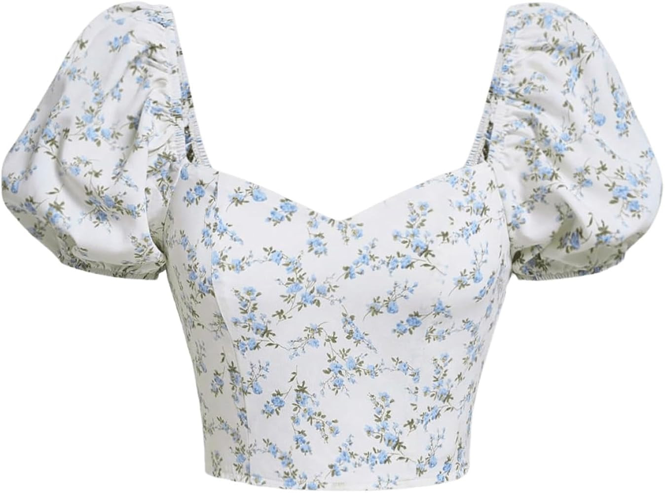 Floerns Women's Floral Print Puff Sleeve Tie Back Sweetheart Neck Crop Blouse Top | Amazon (US)