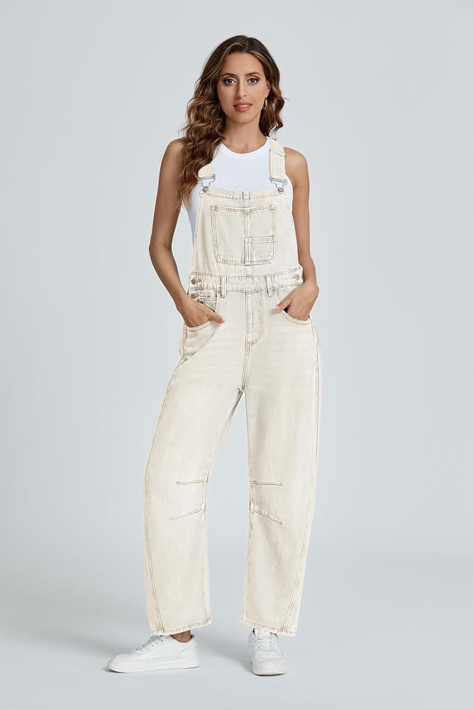 Ladyful Women's Denim Overall Casual Straight Wide Leg Bib Jeans Overall Adjustable Straps Denim ... | Amazon (US)