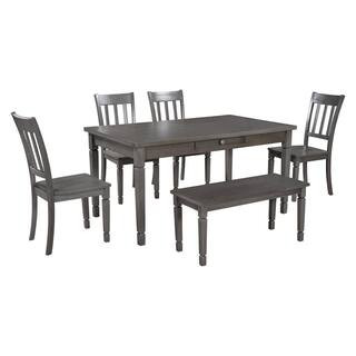 URTR 6-Piece Wood Top Gray Dining Table Set With 4 Ergonomically Designed Chairs and 1 Bench, Kitche | The Home Depot