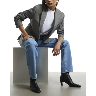 Black Faux Leather Heeled Ankle Boots | River Island UK & IE