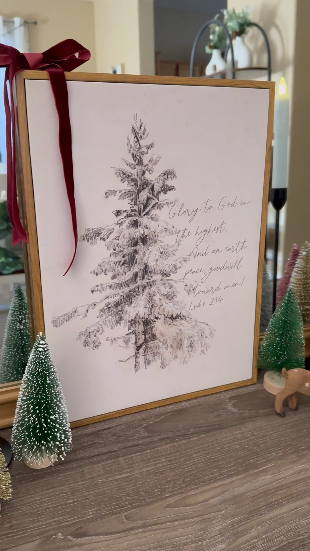 Christmas decor for the console table or a mantle. Love the vintage art and the flickering candles. So affordable and perfect to elevate any space. The framed art is 12x16 and just $20 and the candles come in a set of 3 for $5.44 



Christmas art, Christmas candles, bottle brushed trees, 
Framed Canvas Wall Art Vintage Print Christmas Tree Scripture Paintings Peace On Earth Luke 2:14 Winter Pine Christian Bible Verse Retro for Home Living Room Bedroom Decor #LTKCyberWeek

#LTKHome #LTKGiftGuide #LTKHoliday #LTKFindsUnder50 #LTKSeasonal