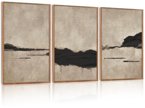 Aryroi Framed Canvas Abstract Wall Art (16"x24"x3PCS), Minimalist Black Brown Grunge Watercolor Pastel Wall Art, Neutral Paint Stroke Illustration Wall Decor Living Room Bedroom Office | Amazon (US)