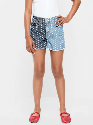 High-Waisted Two-Tone Frayed-Hem Jean Shorts for Girls | Old Navy (US)