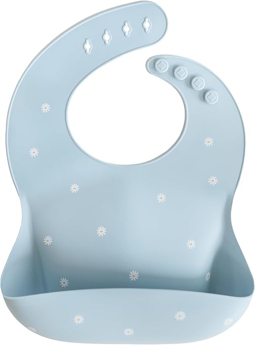mushie Silicone Baby Bib | Adjustable Fit Waterproof Bibs (White Daisy) | Amazon (US)