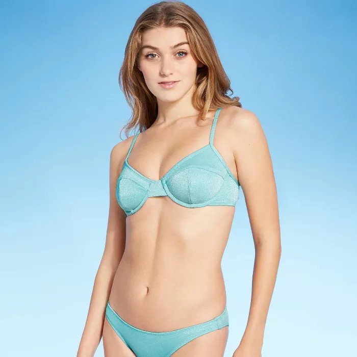 Juniors' Metallic Textured Underwire Bikini Top - Xhilaration™ Light Blue XS | Target