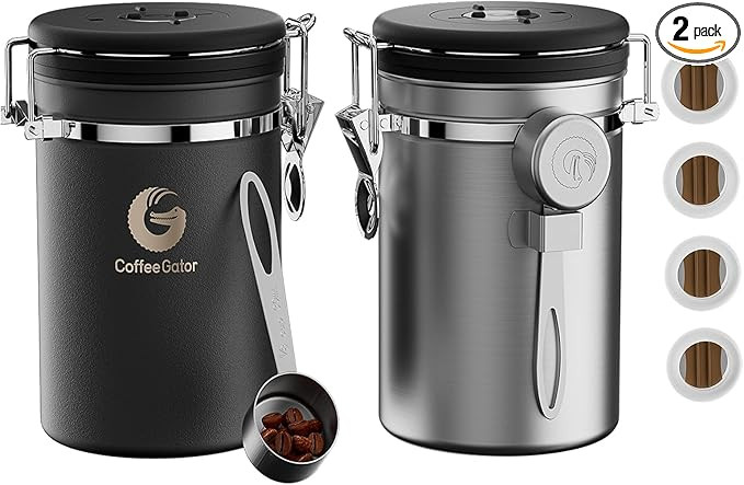 Coffee Gator Coffee Canister, 2pack 22oz Airtight Stainless Steel Kitchen Food Storage Container ... | Amazon (US)