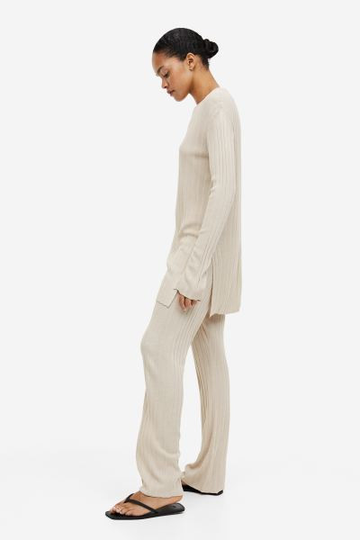 Rib-knit Pants - Light beige - Ladies | H&M US | H&M (US + CA)
