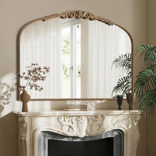 Gold Large Fireplace Mirror: 48"x33" Baroque Vintage Arched Mirror | Amazon (US)