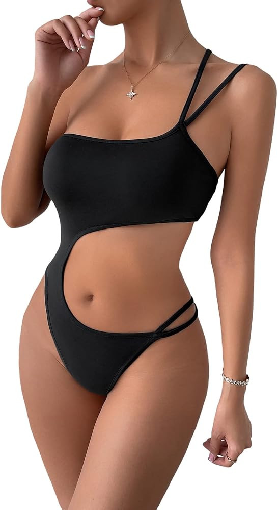 Verdusa Women's One Shoulder Sleeveless Cut Out Skinny Cami Bodysuit Top | Amazon (US)