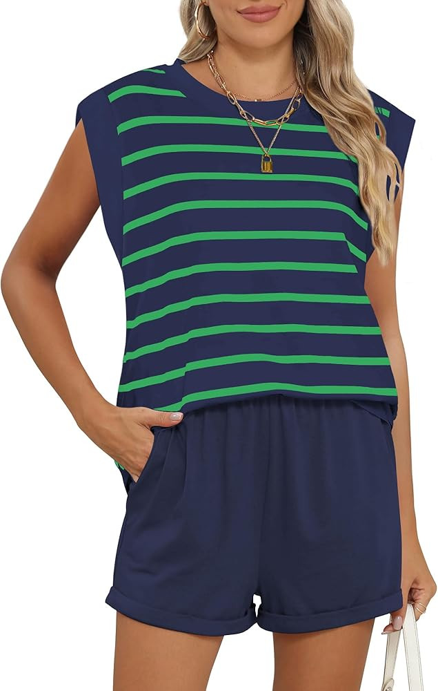 RUBZOOF 2 Piece Outfits for Women Lightweight Matching Lounge Sets Cap Sleeve Top and Elastic Wai... | Amazon (US)