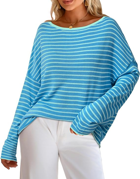 Arach&Cloz Women's Linen Blend Striped Spring Casual Off Shoulder Oversized Sweater Tops 2026 | Amazon (US)
