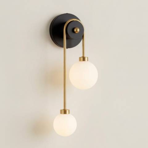 Possini Euro Adelia 16" High Black and Brass 2-Light Wall Sconce - #2644K | Lamps Plus | Lamps Plus