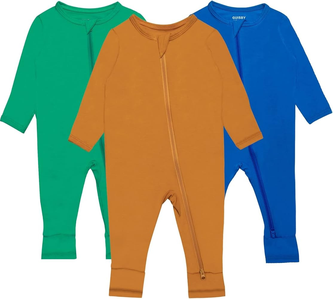 GUISBY Baby Pajamas with Mitten Cuffs - 3Pcs Girls Boys 2 Way Zipper Long Sleeve Rayon Sleepers | Amazon (US)