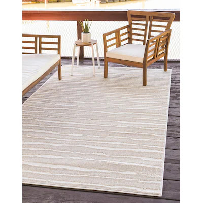 Unique Loom Ola Sabrina Soto Outdoor 9 x 12 (ft) Loomed Polypropylene Beige Rectangular Indoor/Ou... | Lowe's