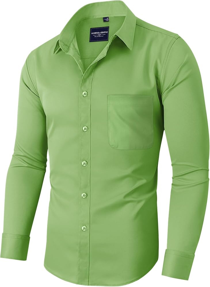 Alimens & Gentle Men's Dress Shirts Long Sleeve Wrinkle-Free Stretch Shirts Solid Formal Button D... | Amazon (US)