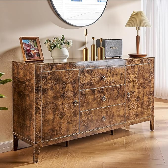 AMERLIFE High Gloss Burl Sideboard,Strong Coffee & Wine Bar Storage Table for Dining or Living Ro... | Amazon (US)