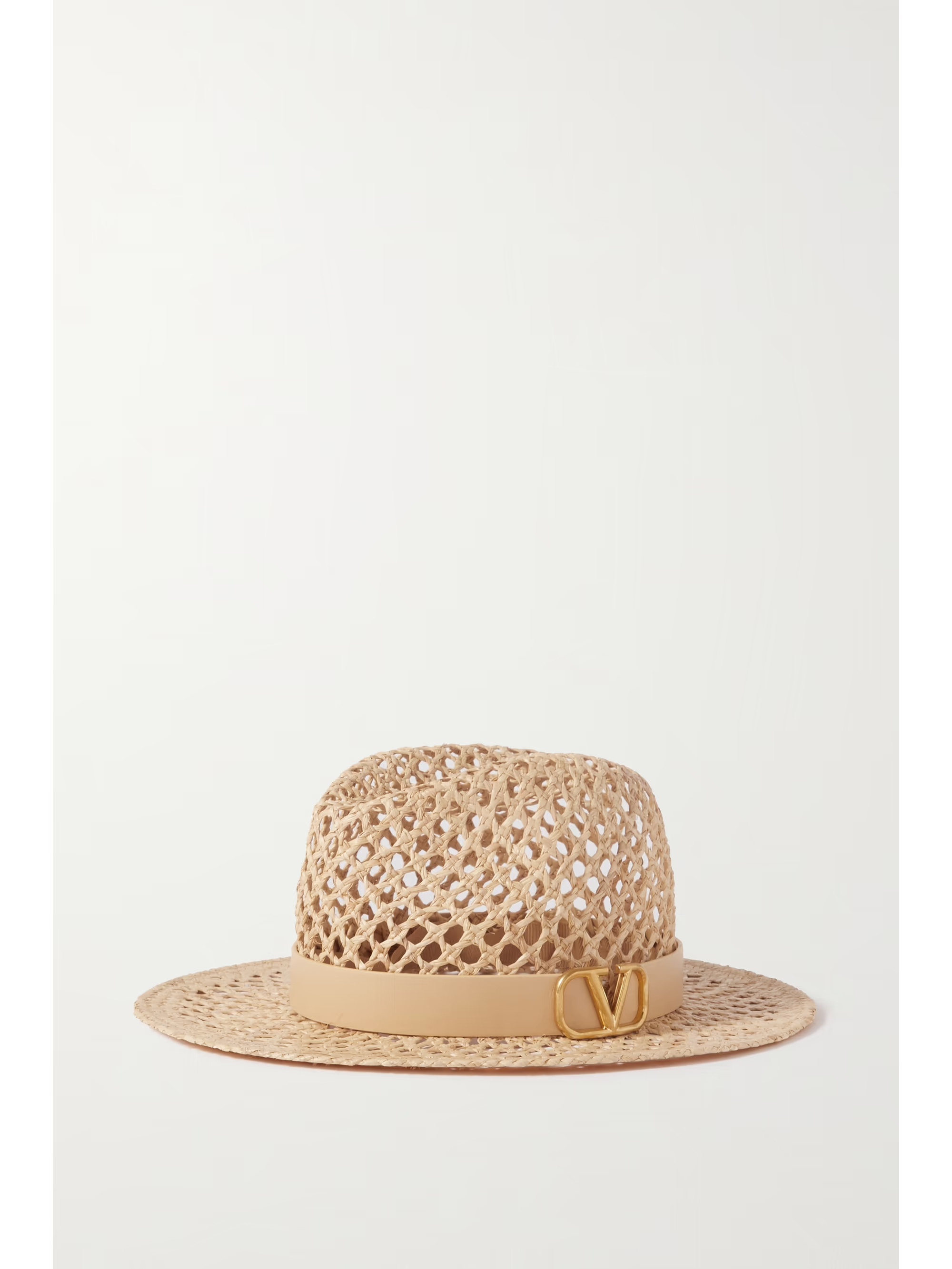 Valentino Garavani VLOGO leather-trimmed straw fedora | NET-A-PORTER (UK & EU)