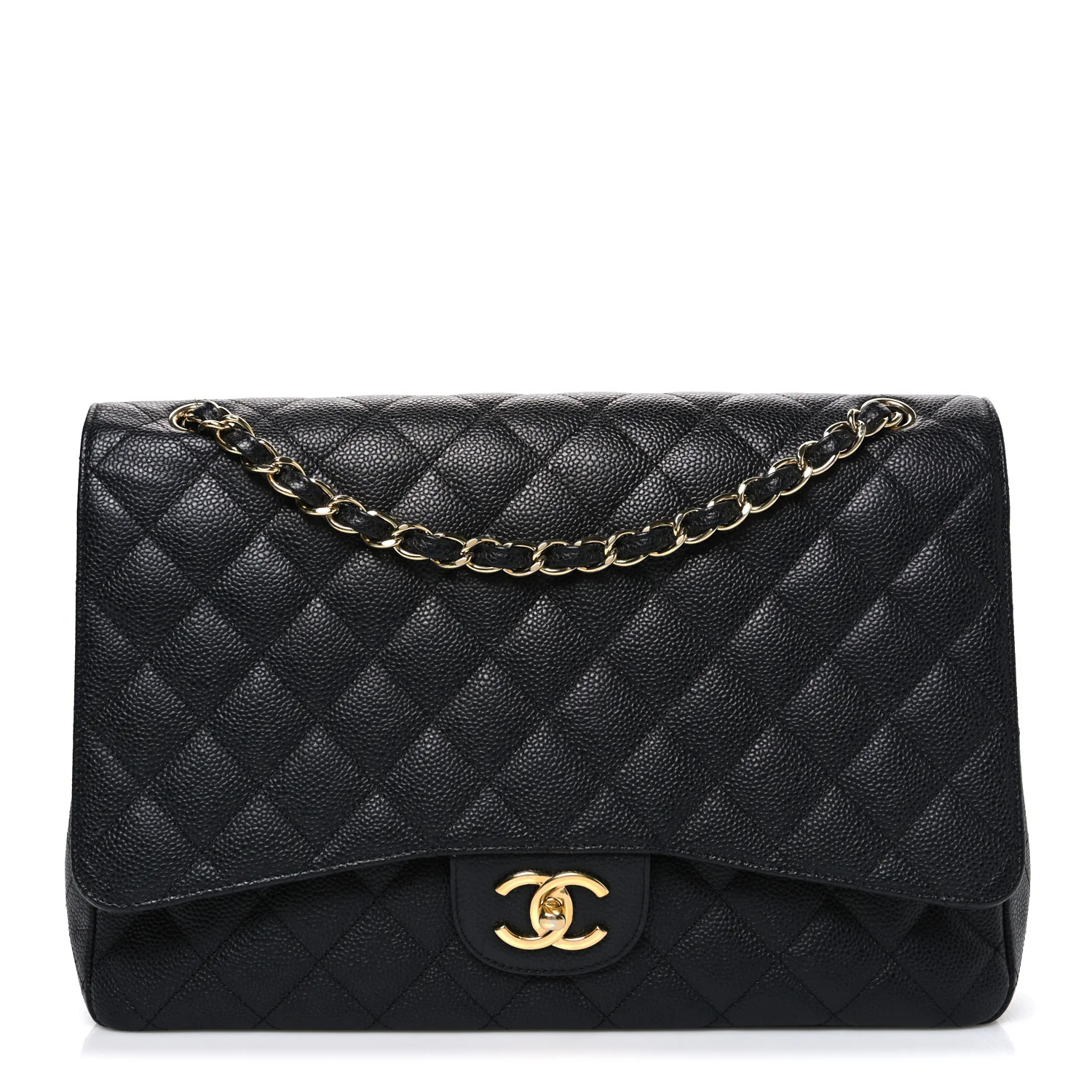 Caviar Quilted Maxi Double Flap Black | FASHIONPHILE (US)